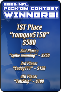 2025 gamblersWORLD NFL Progressive Pick Em contest winners